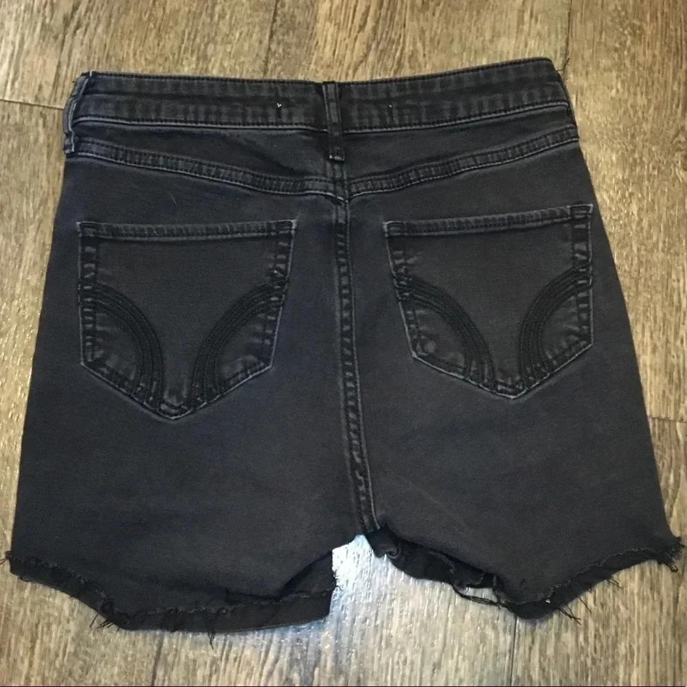 Hollister High Rise Denim Jeans Shorts DIY Cutoffs Cut Off Short Black 1 25